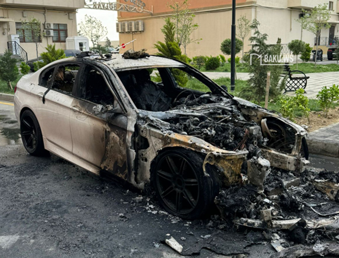 В Сумгайыте сгорел  BMW F10 - ВИДЕО