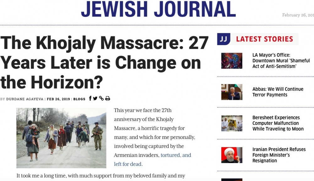 В Jewish Journal опубликована статья азербайджанки, побывавшей в армянском плену