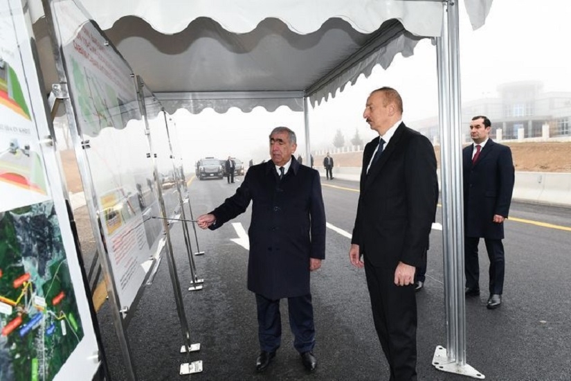 Президент на открытии 101-117-км участка автомобильной дороги Баку-Шемахы-Евлах - ФОТО