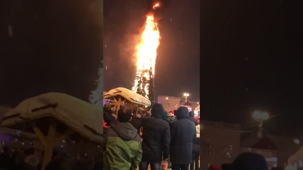 В Азербайджане сгорела новогодняя елка - ВИДЕО