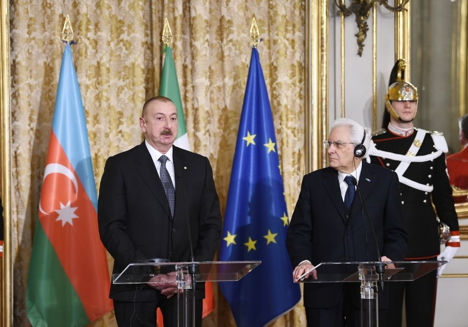 Президенты Азербайджана и Италии выступили с заявлениями для прессы - ФОТО
