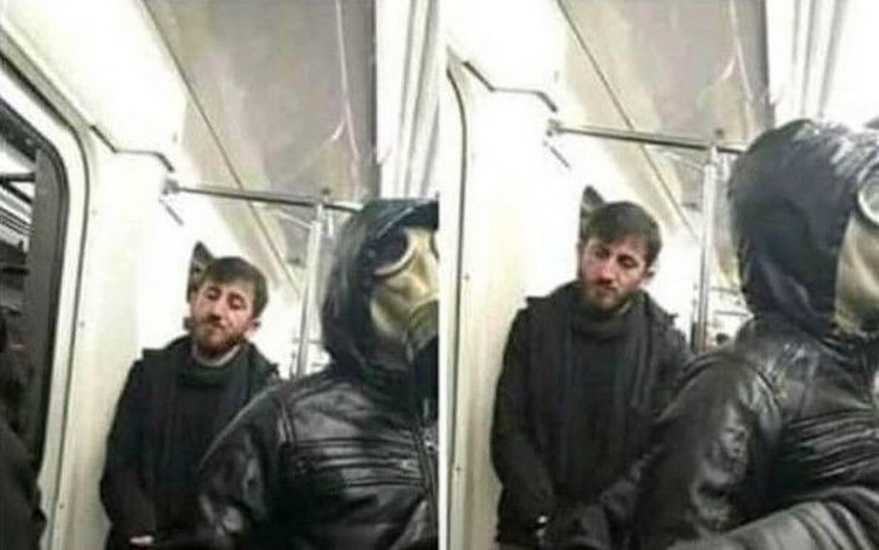 Фотография мужчины в противогазе в бакинском метро оказалось фейком - ФОТО