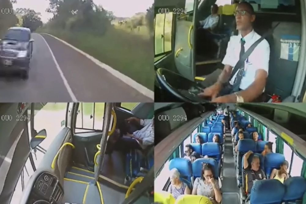 Мгновенная реакция водителя спасла автобус от лобовой аварии - ВИДЕО