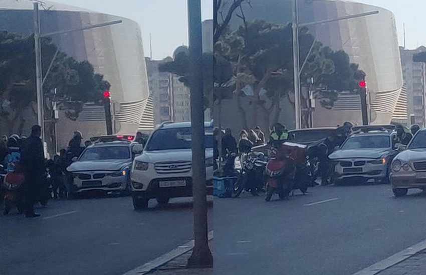ДТП с участием автомобиля дорожной полиции в Баку - ФОТО