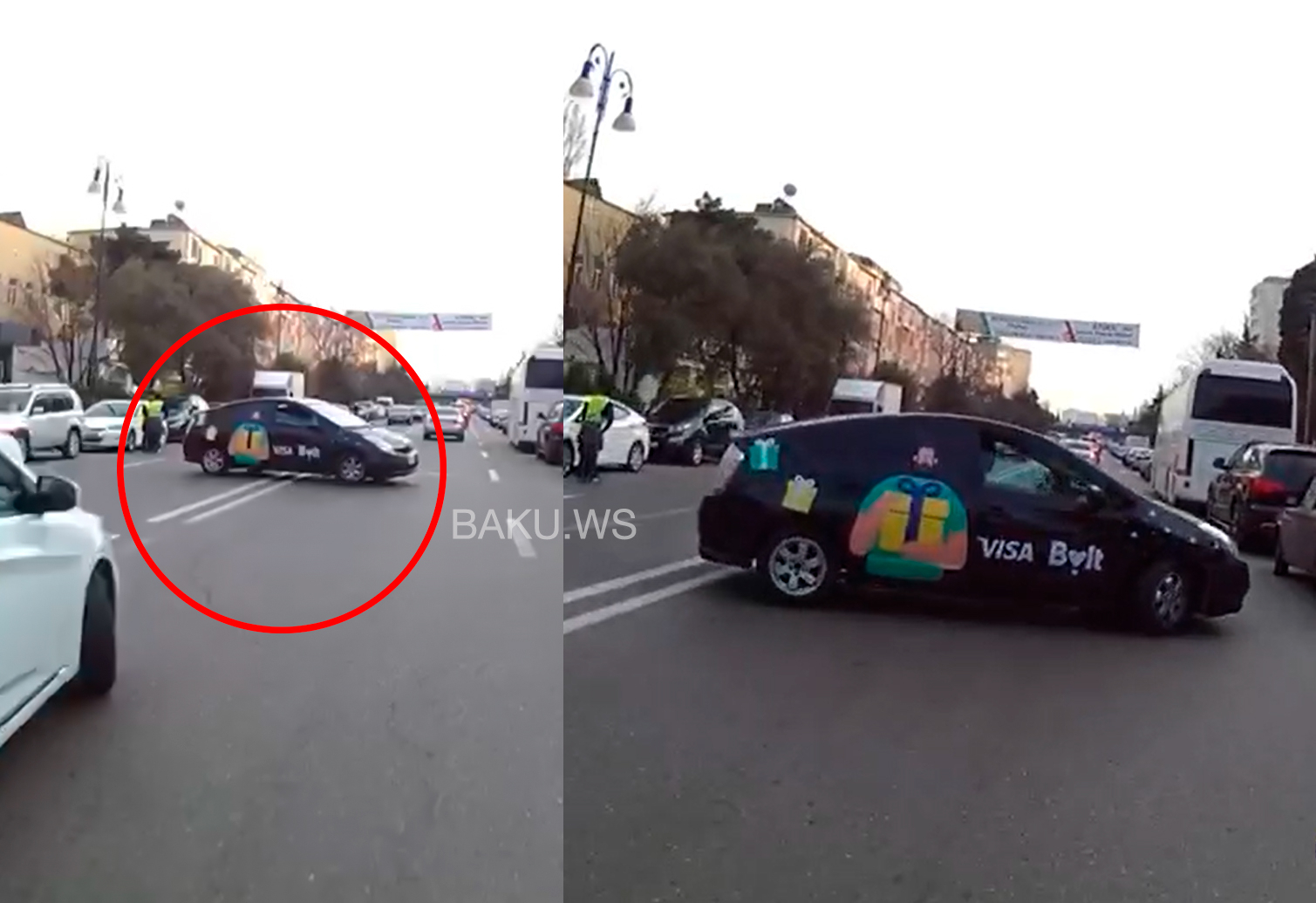 Мотоциклист взлетел в воздух после столкновения с автомобилем в Баку - ВИДЕО