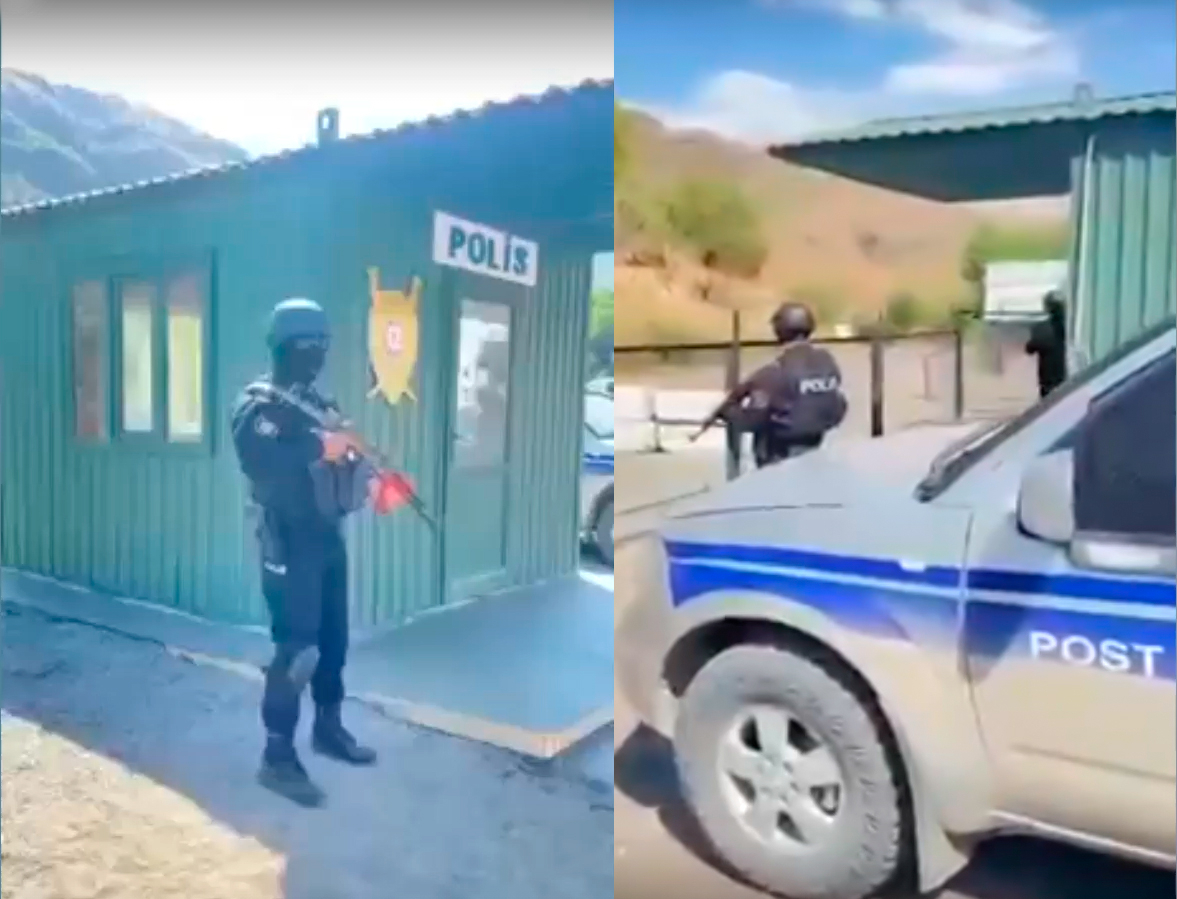 Азербайджанская полиция несет службу на дороге Горус-Гафан - ВИДЕО