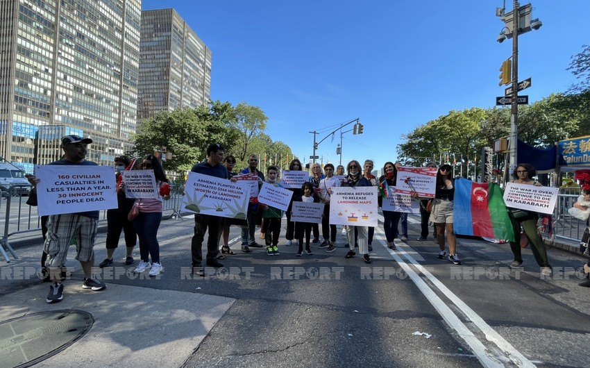Азербайджанцы в США провели акцию протеста перед зданием ООН - ФОТО
