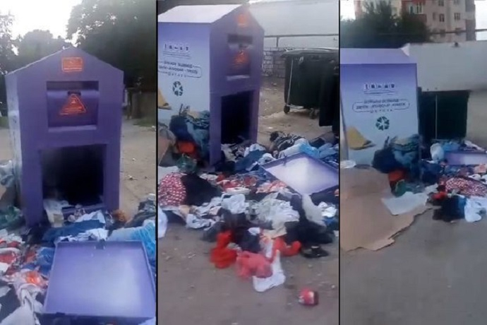В Баку сломали ящик для сбора старой одежды - ВИДЕО