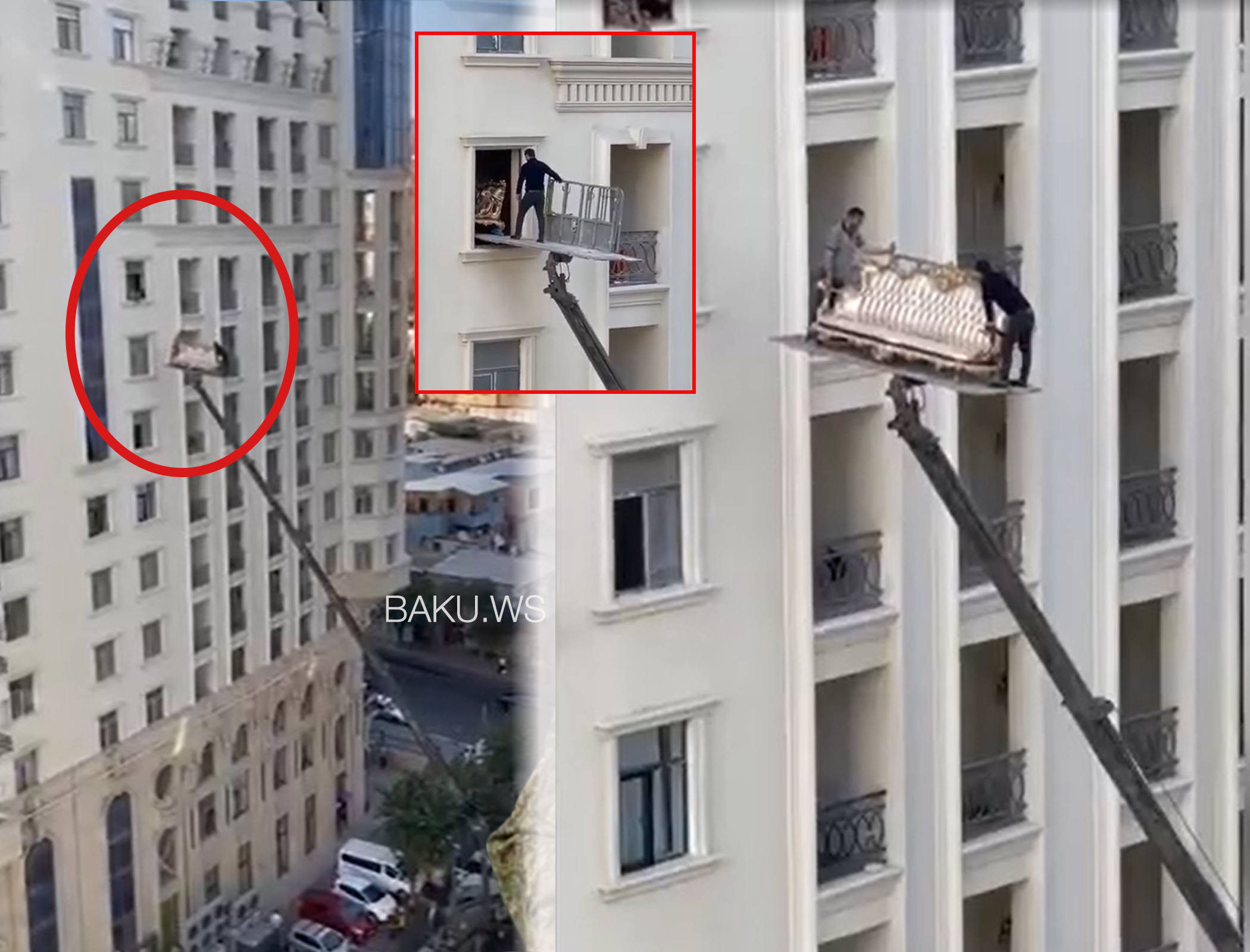 Игра ​​со смертью: В Баку мужчины подняли диван на 10-й этаж своеобразным образом - ВИДЕО