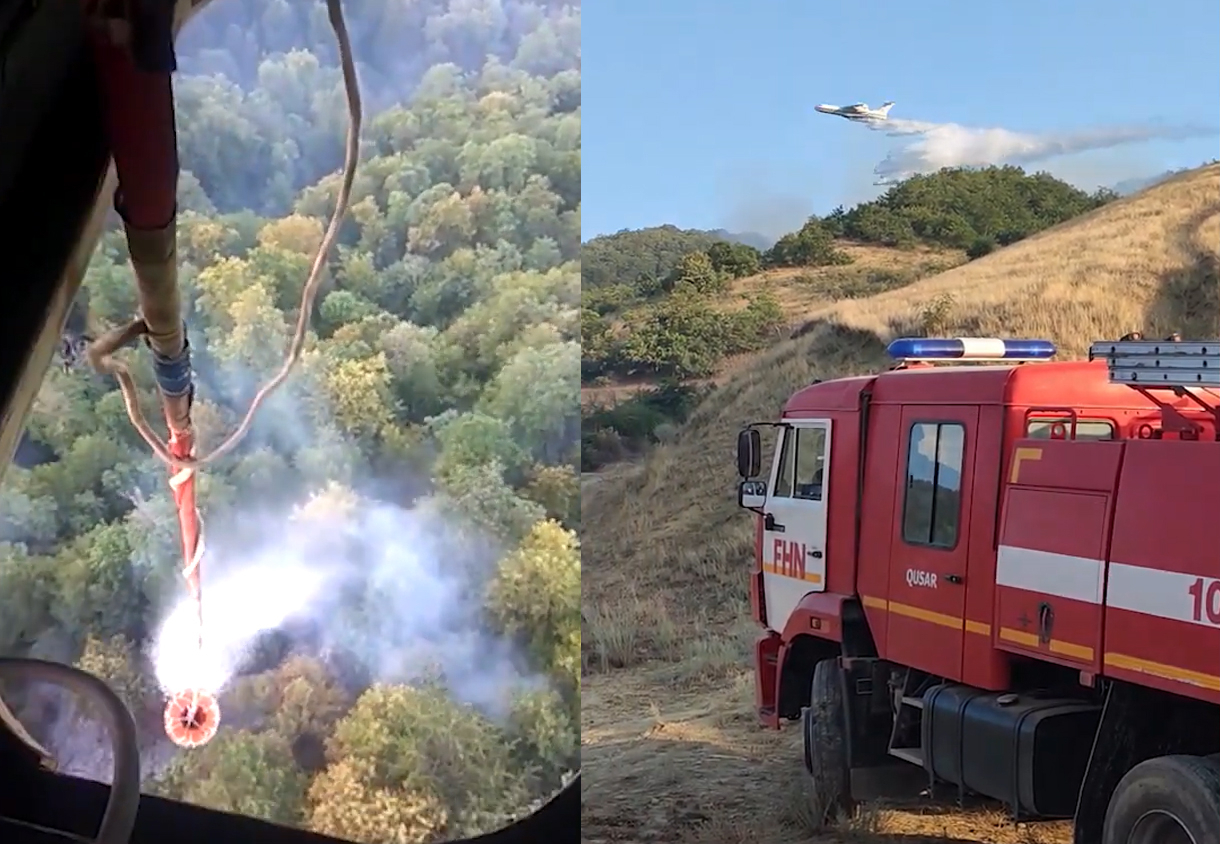 МЧС: Тушение лесных пожаров в Габале, Шабрани, Губе и Сиязани продолжается - ВИДЕО