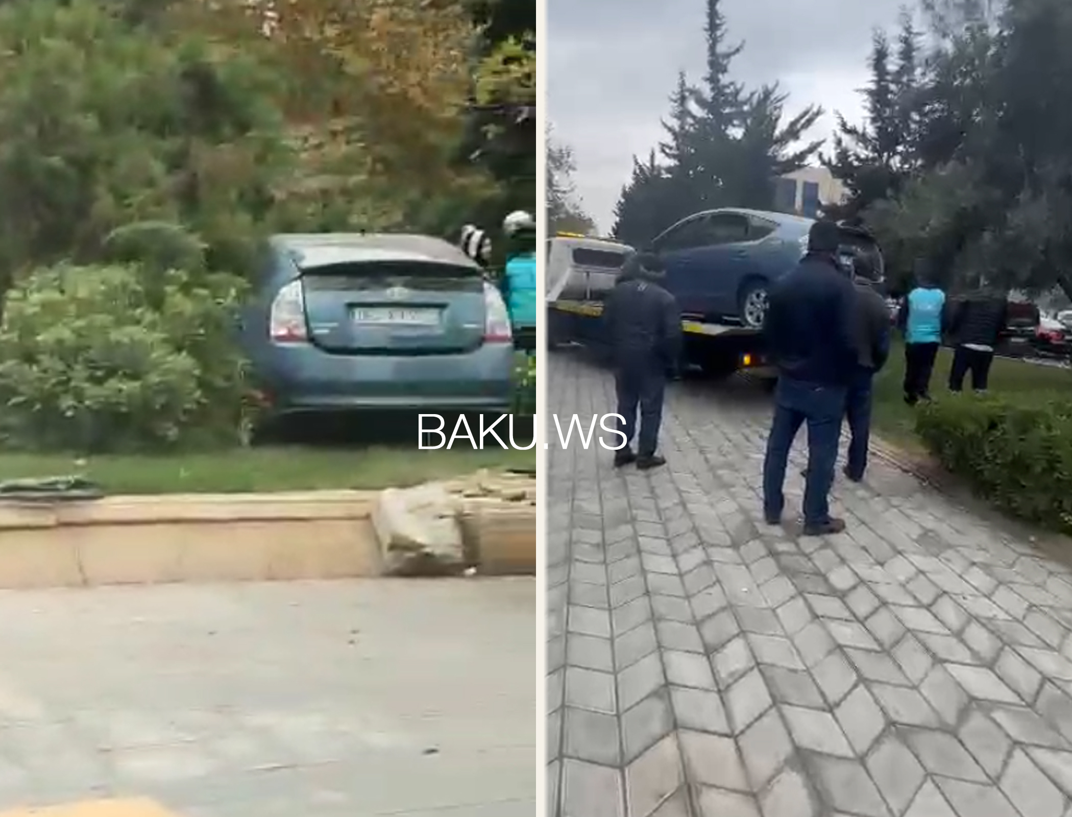Необычное ДТП в Баку: Toyota Prius заехал в парк - ВИДЕО