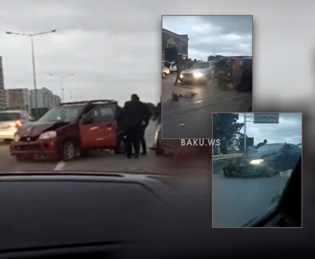 На дороге Баку - Сумгайыт произошла цепная авария, есть пострадавшие - ВИДЕО