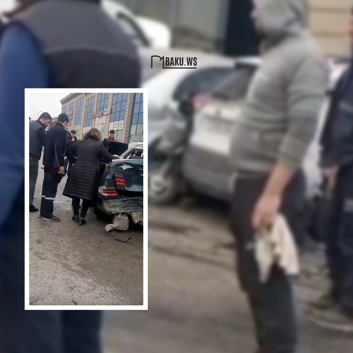 Тяжелое ДТП на трассе Баку-Сумгайыт: Mercedes врезался в машины на обочине дороги - ВИДЕО
