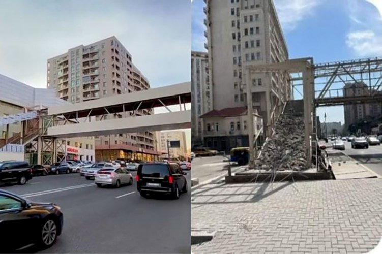 Незаконно построенный пешеходный переход в Баку установят в другом месте - ОБНОВЛЕНО + ВИДЕО