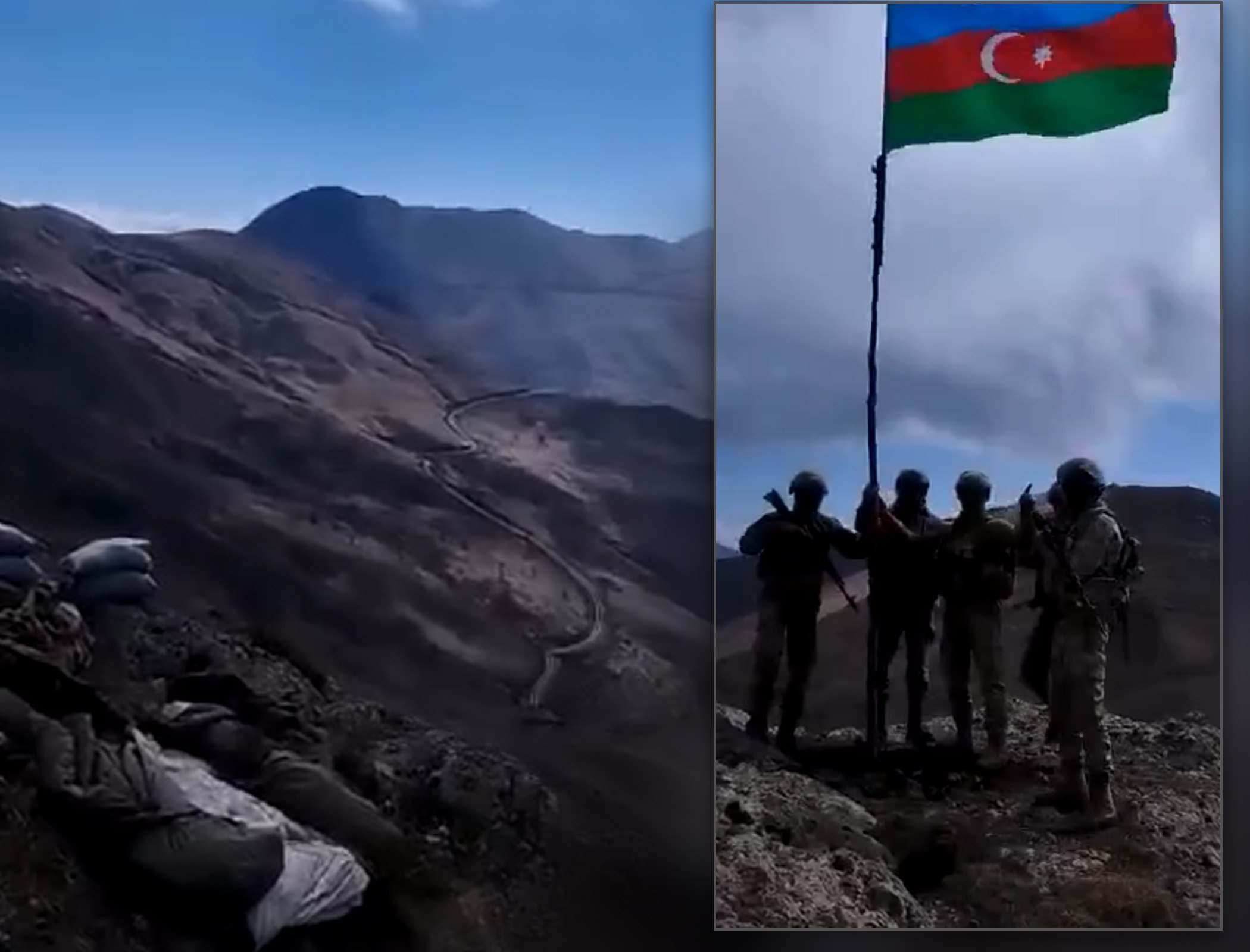 Военнослужащие водрузили азербайджанский флаг на дороге Ханкенди - Халфали - Туршсу - ВИДЕО
