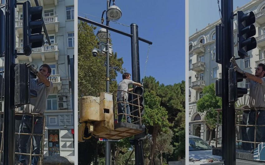 В Баку на ряде улиц установлены новые светофорные столбы - ВИДЕО
