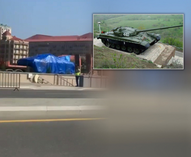 Подбитый Альбертом Агаруновым армянский танк размещен в Парке военных трофеев в Баку - ВИДЕО