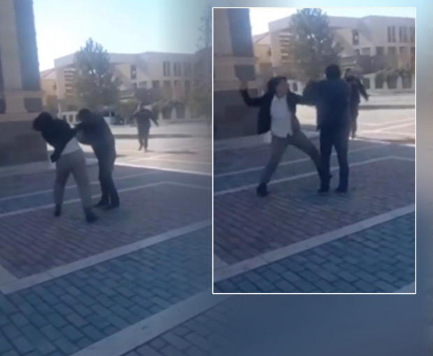 В Азербайджане женщина избила мужчину на улице - ВИДЕО