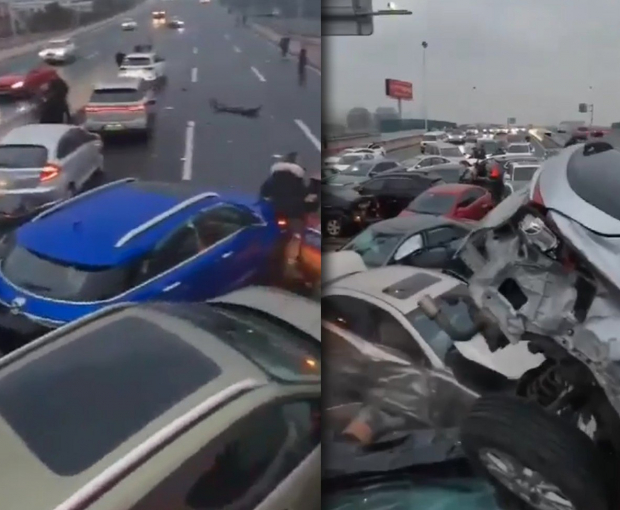 Машины всмятку: более 100 авто столкнулись в Китае - ВИДЕО
