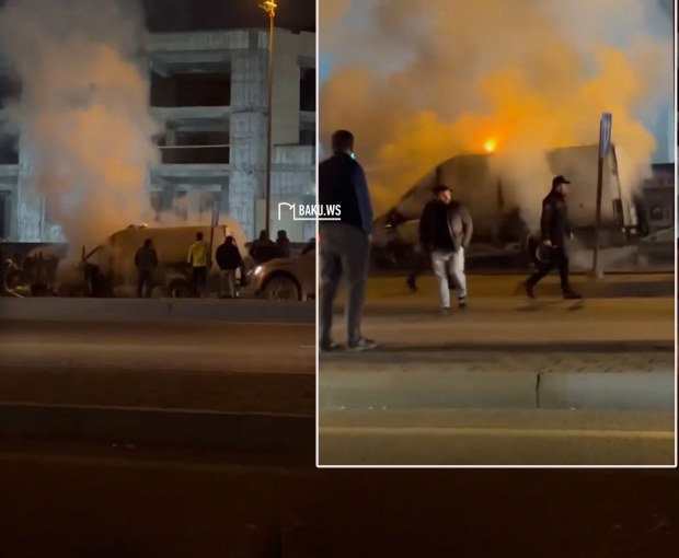 В центре Баку сгорел грузовик - ВИДЕО