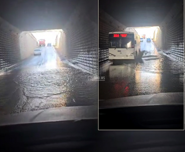 Подвергающий водителей опасности туннель в Баку - ВИДЕО