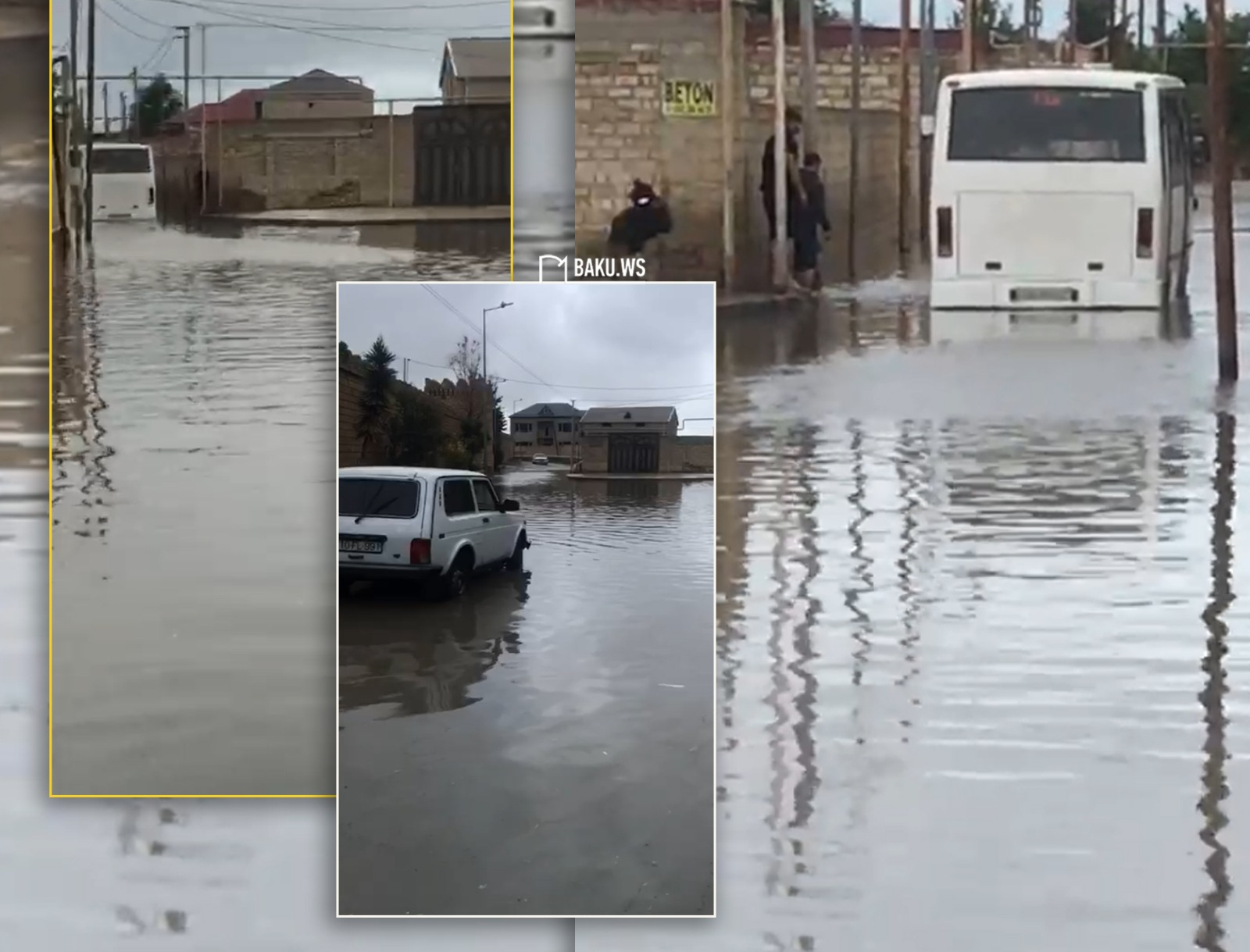 В Баку "Нива" застряла на затопленной дождем дороге - ВИДЕО