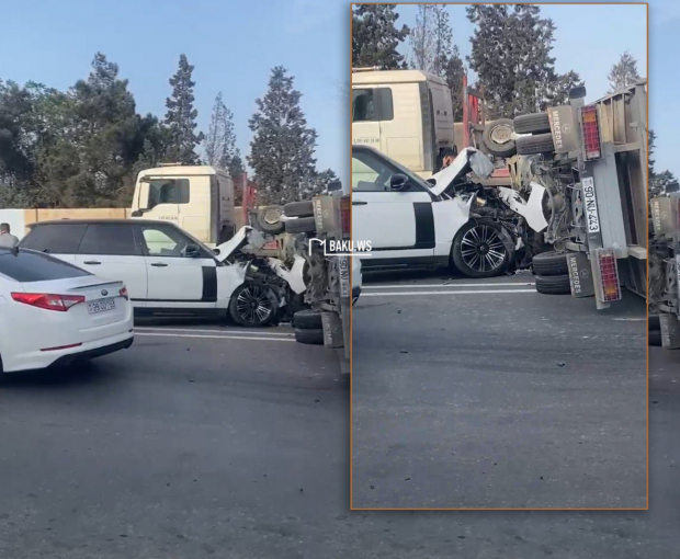 Жуткое ДТП в Баку: столкнулись Range Rover и грузовик -  ВИДЕО
