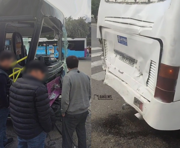 Кадры с места столкновения двух пассажирских автобусов в Баку - ВИДЕО